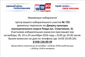Перенос центра избирательного участка № 725