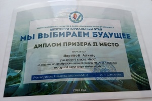 В Верх-Нейвинском наградили призёра конкурса «Мы выбираем будущее»